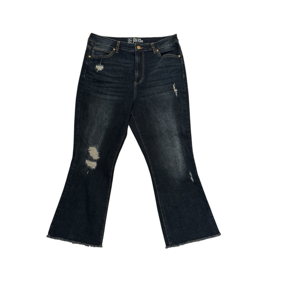 No Boundaries Cowgirl CROP Flare Jeans High Rise Juniors 15 Distress Raw Hem - Picture 2 of 16